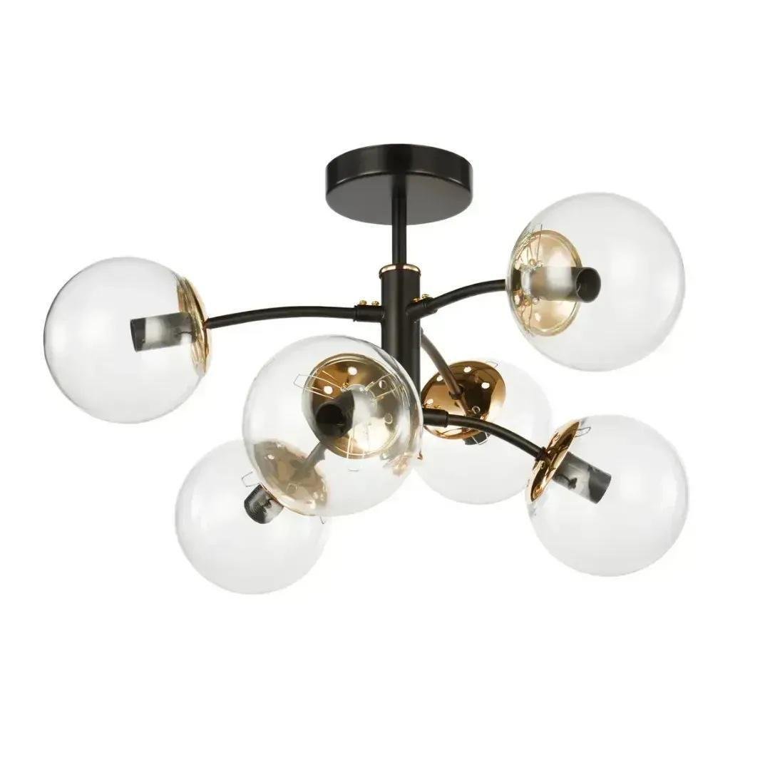 Люстра потолочная Valeso Interees на шесть прозрачных плафонов Е27 Черный/Золотой (V-70275-3+3 BK+FG)