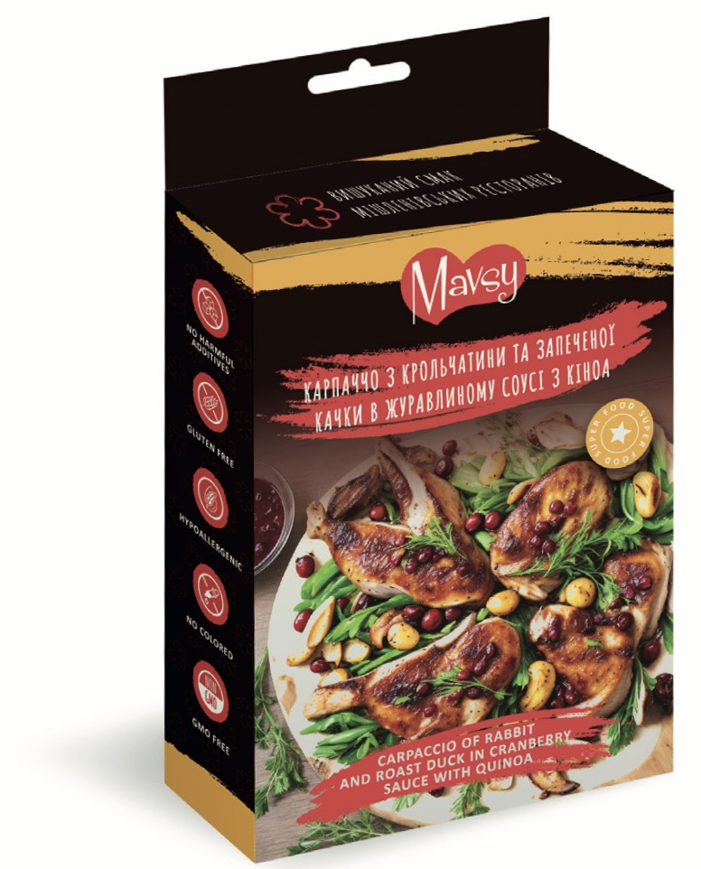 Лакомство для собак Mavsy Refined jerky от 3-х месяцев карпаччо из крольчатины и запеченной утки в клюквенном соусе 100 г (800765)