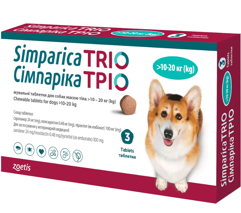 Ветпрепарат Симпарика ТРИО 10,1-20 кг 3 таб./уп