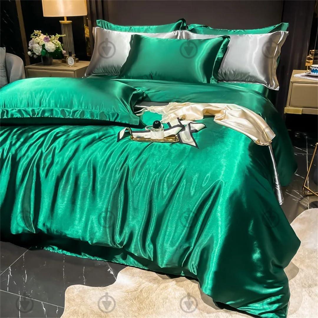 Комплект постільної білизни Moka Textile євро 4 наволочки 50х70 см/70х70 см Срібно-Зелений (2392414263) - фото 5