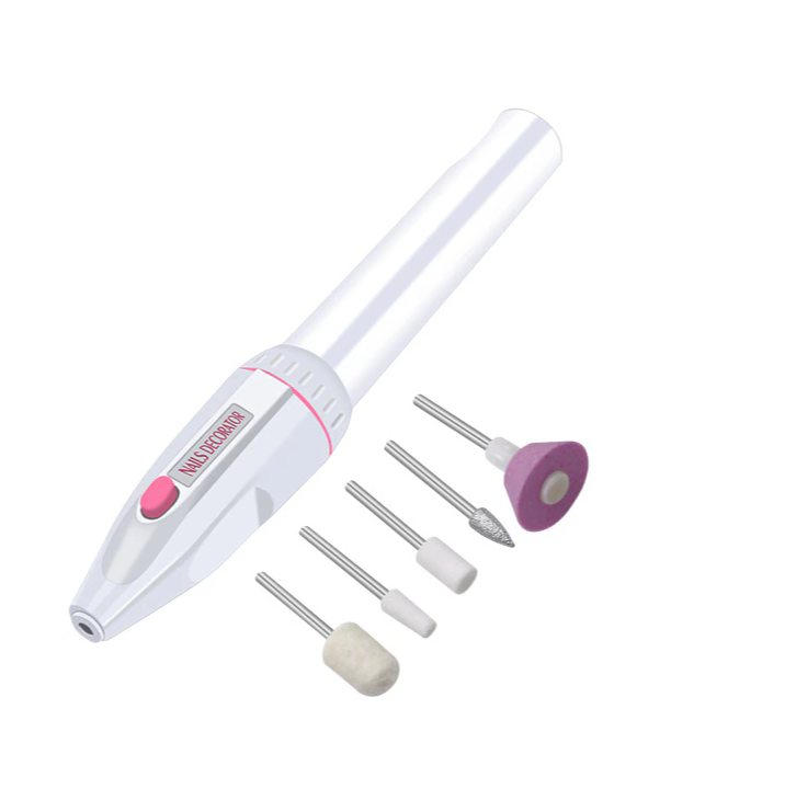 Фрезер для манікюру та педикюру з 5 головками Beauty живленням від 2 батарейок AA пластиковий 16,5 см Білий