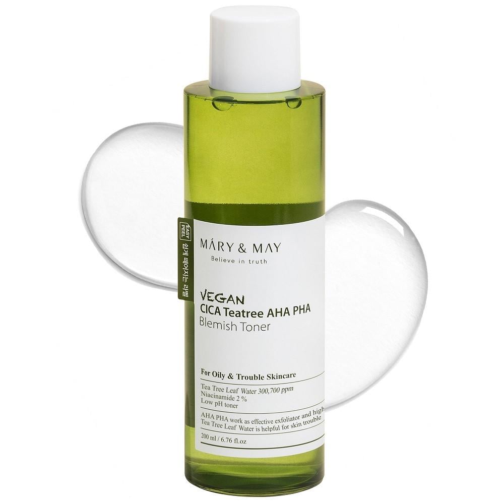 Тонер для лица успокаивающий с чайным деревом и кислотами Mary&May Vegan CICA Tea Tree AHA PHA Toner 200 мл (2937526509)