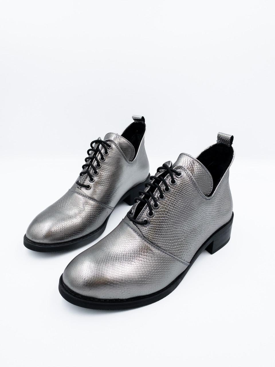 Ботинки кожаные демисезонные женские Bistfor р. 36 Серебряный (83007/936) - фото 2