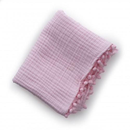 Плед детский Twins с помпонами 4-х слойный 80х80 см Розовый