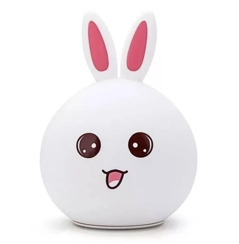 Нічник-світильник дитячий RIAS Зайчик силіконовий з рожевими вушками Білий