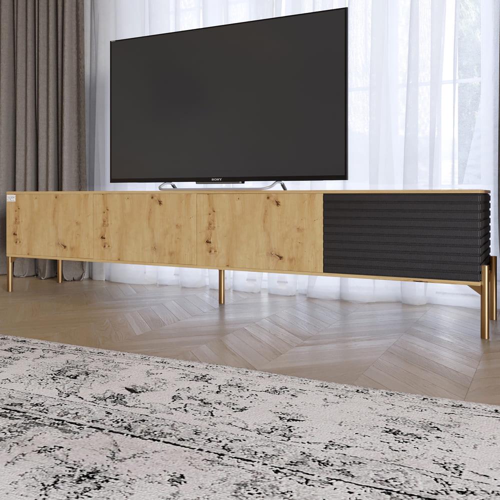 Тумба под телевизор Lion Грей на золотых металлических ножках Дуб Артизан/Асфальт (000-000-2456)