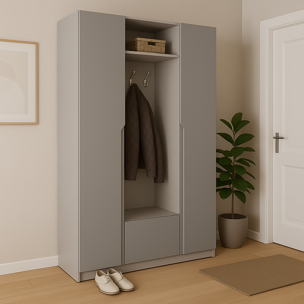 Шкаф распашной  SENAM ШР8 V и J фрезерованные ручки 2100х1600х450 мм корпус ДСП Серая мышка/фасад МДФ RAL7004 Сигнальный серый (ШР8.21.45.16.ФР.4)