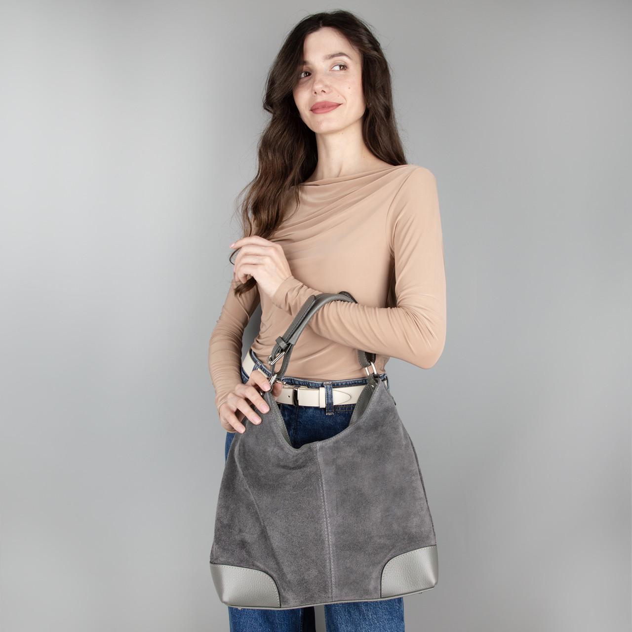 Сумка-шопер женская Virginia Conti 03735 замшевая Темно-серый (2735742759) - фото 2