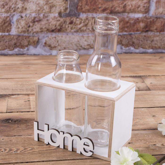 Ваза деревянная "Home" на 2 бутылочки Белый (5193-1)