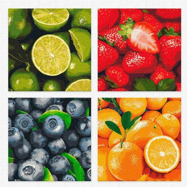 Картина по номерам Идейка Натюрморты Полиптих Фруктовый микс 4 шт 25х25 см (KNP022-mt)