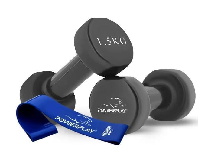 Гантели виниловые PowerPlay PP-4121 1,5 кг 2 шт. с резинком для фитнеса 7,5 кг Черный (PP_4121_2x1,5kg)