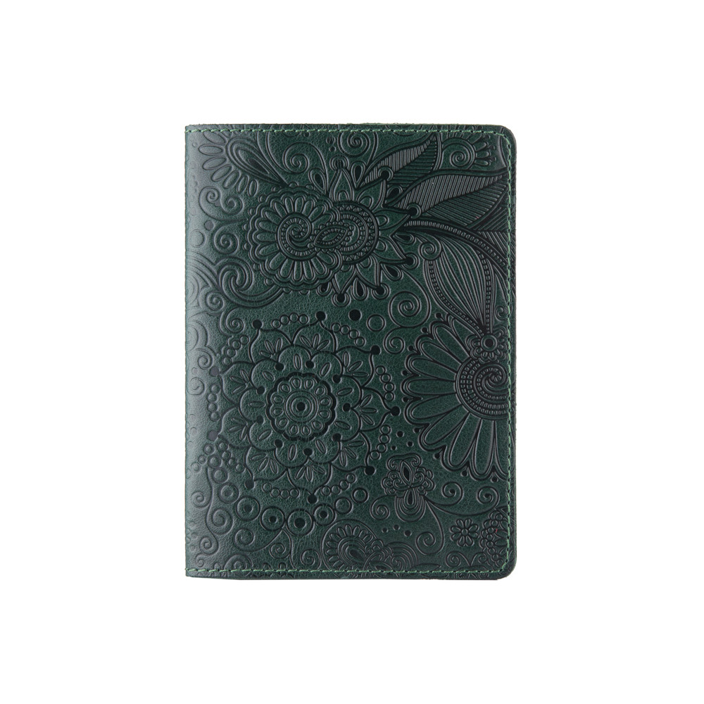 Обложка для паспорта с художественным тиснением Mehendi Art Зеленый (PC-01-C19-5406-T005)