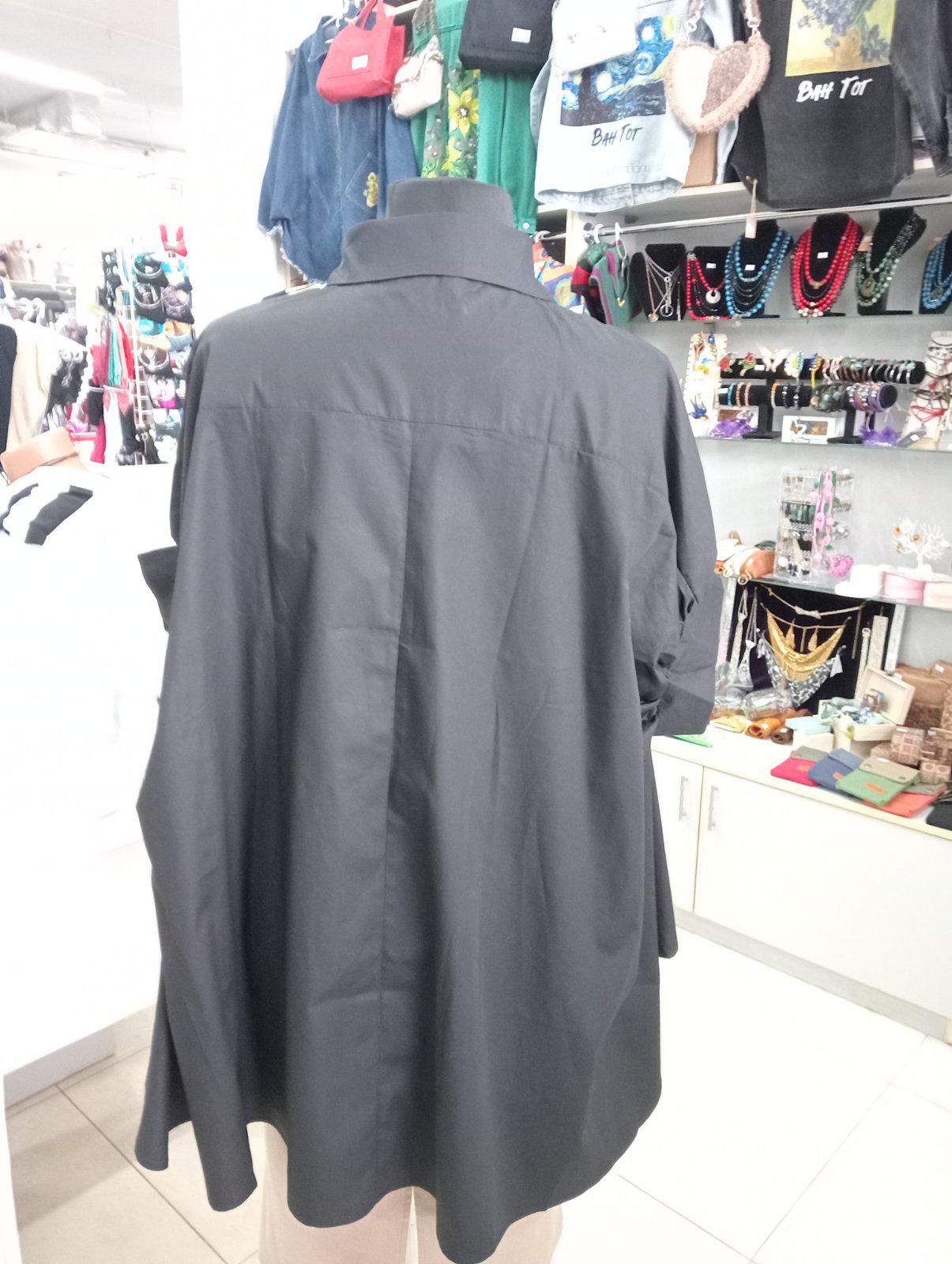 Блуза жіноча з короткими рукавами та подовженою спинкою р. 48-54 Чорний (00200) - фото 2