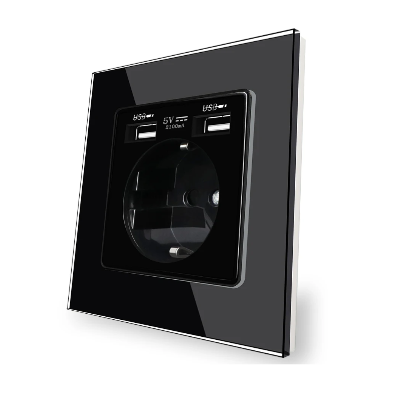 Розетка 2хUSB и розетка с/с 16 А