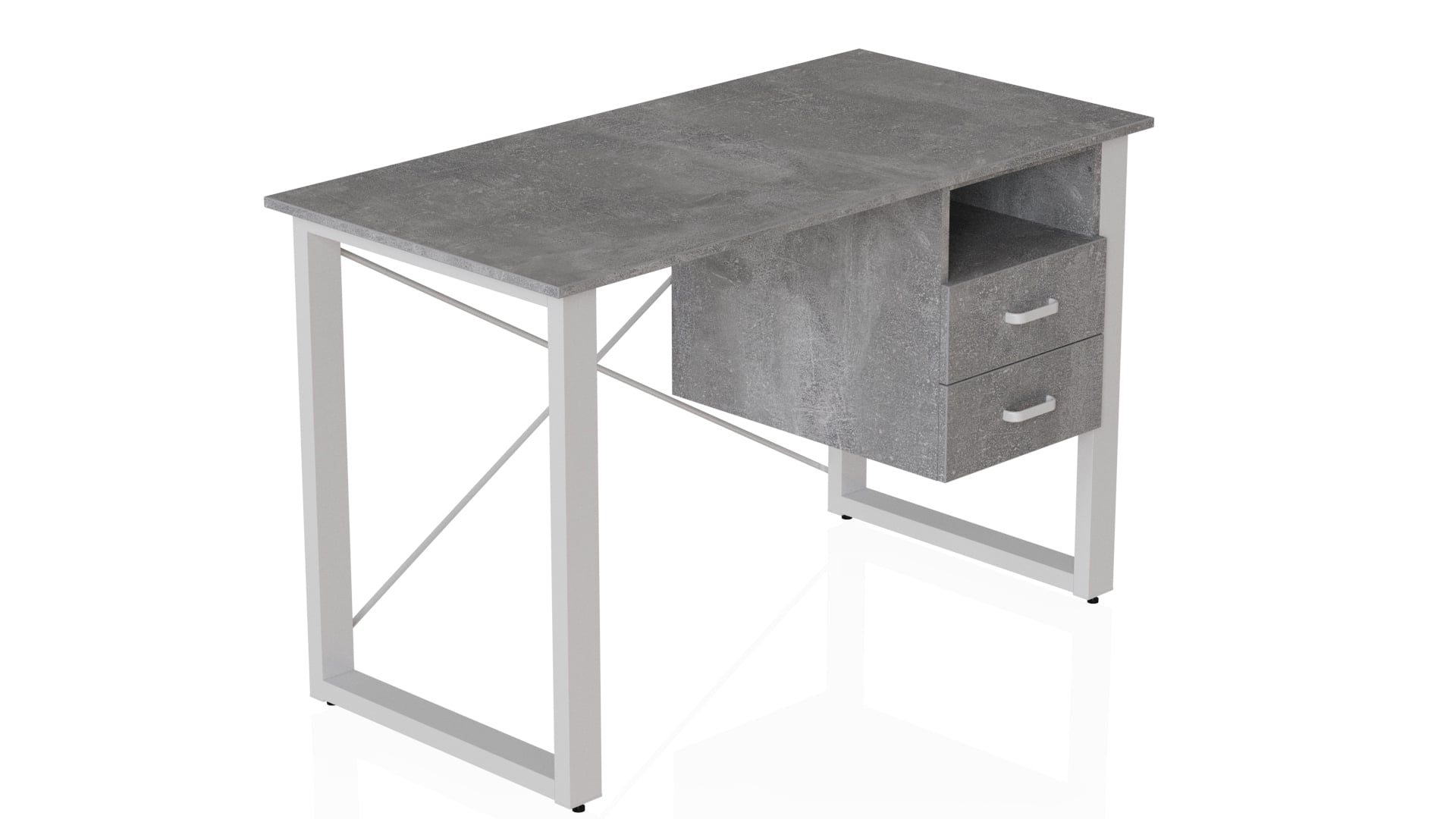 Стол письменный Ferrum-decor Оскар с ящиками 750x1400x600 мм Белый/Бетон (OSK0035)
