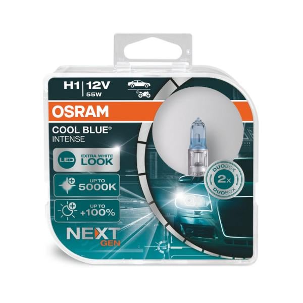 Комплект галогеновых ламп Osram H1 12 V 55W P14.5s Cool Blue Intense Next Gen +100%