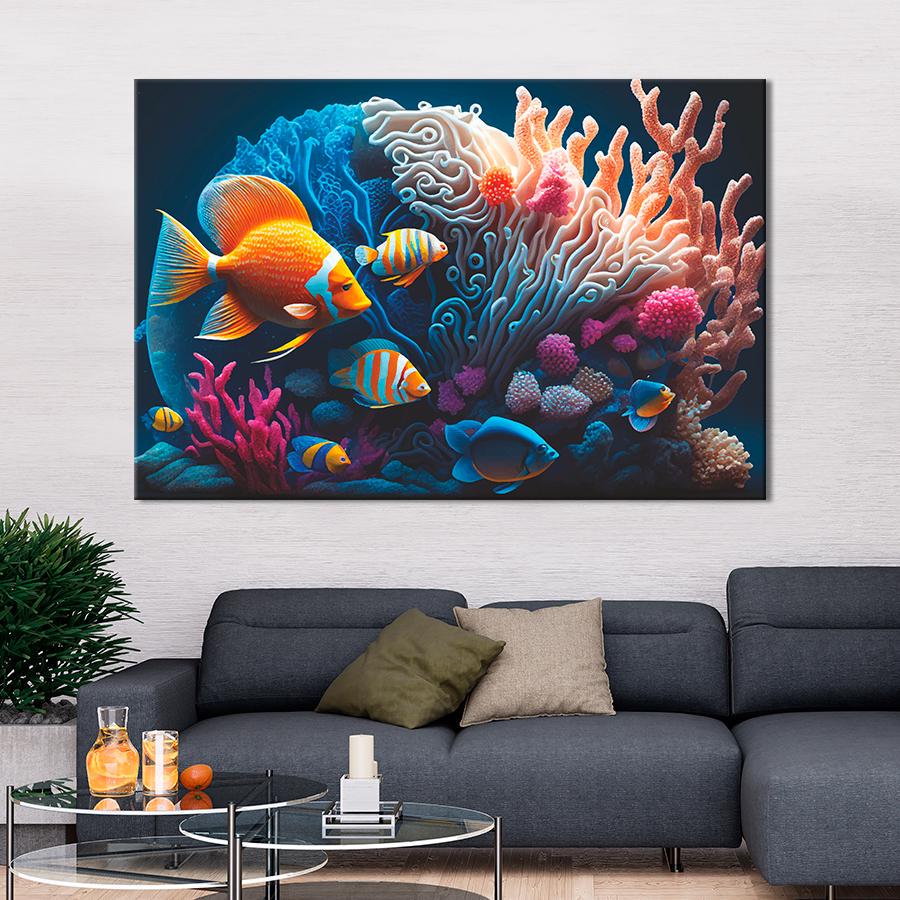 Картина на холсте Тропические морские рыбы 80x54 см (V313-1_L)