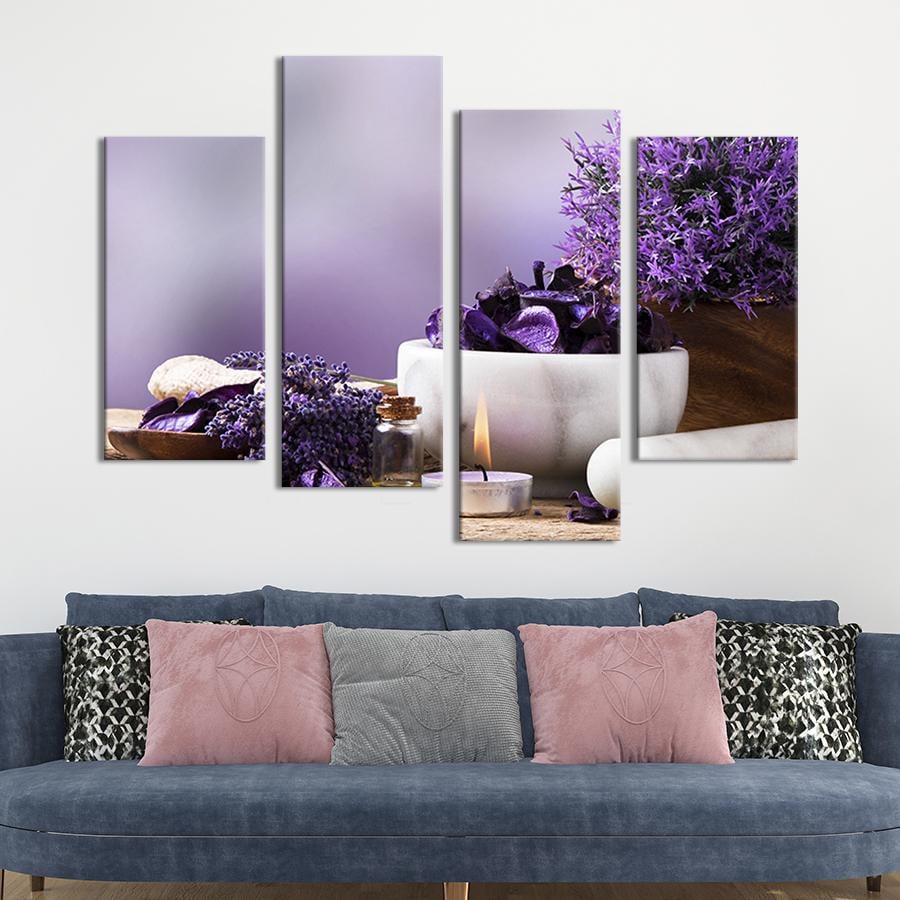 Картина модульная из 4 частей Белая свеча и фиолетовые цветы M 89x56 см (78-42)