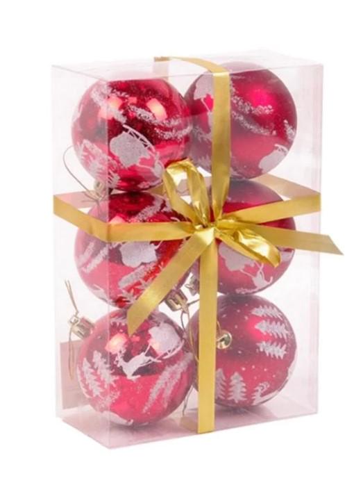 Набор шаров пластиковых новогодних 6 шт. 7 см Червоний (43185)