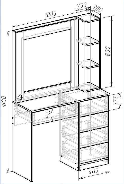 Туалетный столик с LED подсветкой ТЗ-LED 1600х1000х380 мм Кашемир (28555906) - фото 4 Туалетный столик с LED подсветкой ТЗ-LED 1600х1000х380 мм Кашемир (28555906) - фото 4