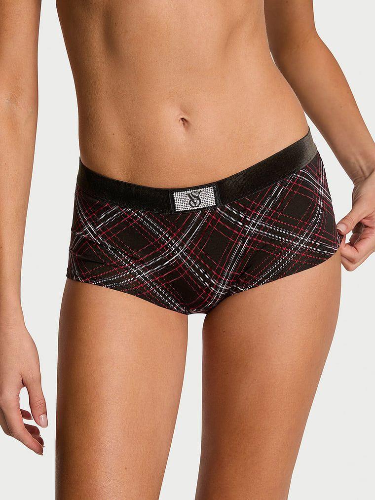 Трусики жіночі Victoria's Secret Logo Cotton Shine Patch Velvet Boyshort XXL Чорний (42112955166957)