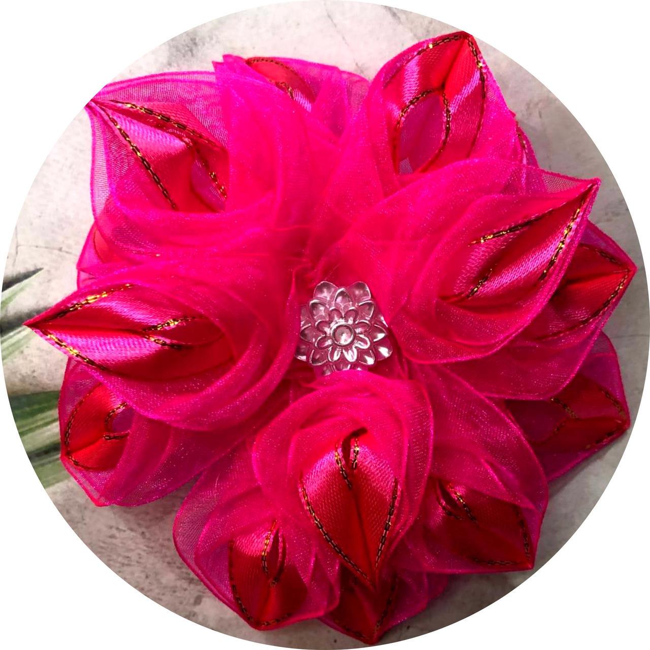 Бантик детский на заколке D12 см Насыщенный розовый (10026)