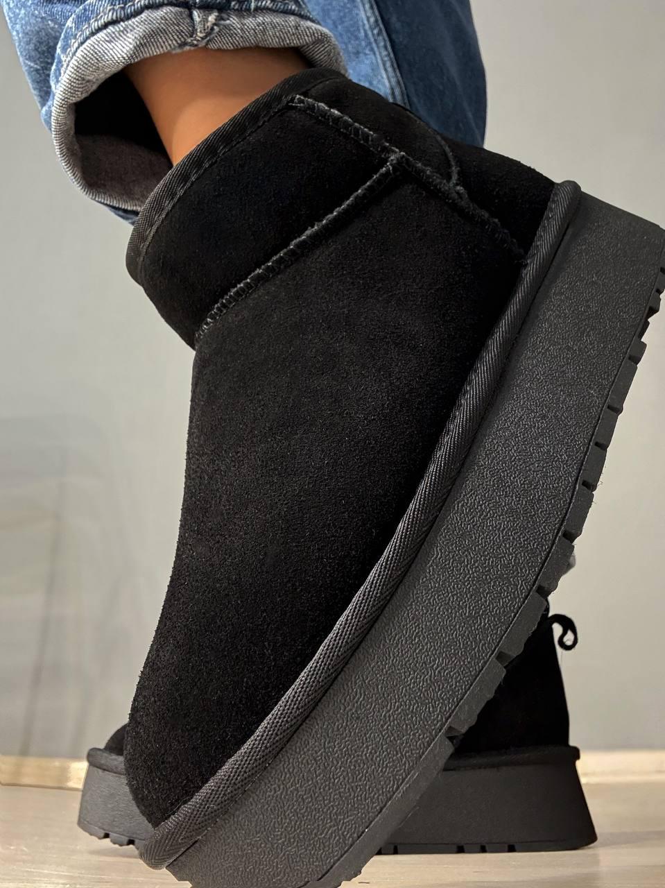 Угги женские Hengji 25-1 натуральная замша короткие на высокой подошве р. 37 Черный (5101) - фото 7