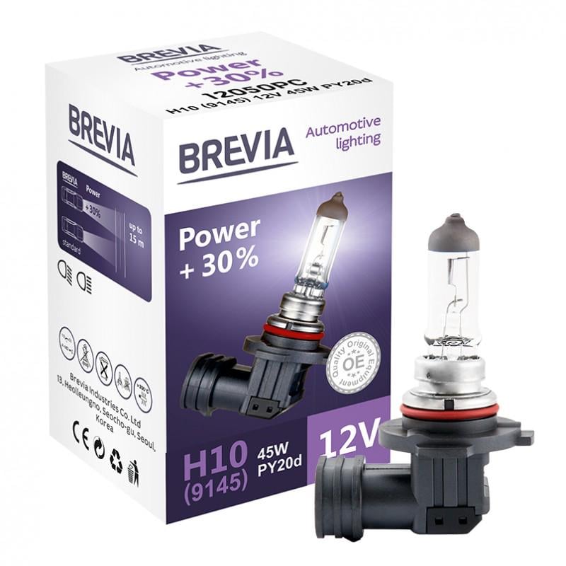 Лампи галогенові Brevia H10 PY20d Power +30% CP 12 V 45 W (12050PC)