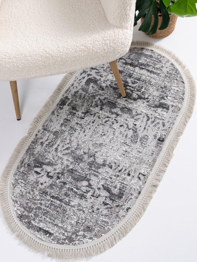 Килимок в спальню овальний Levado 03605a 60х110 см Сірий