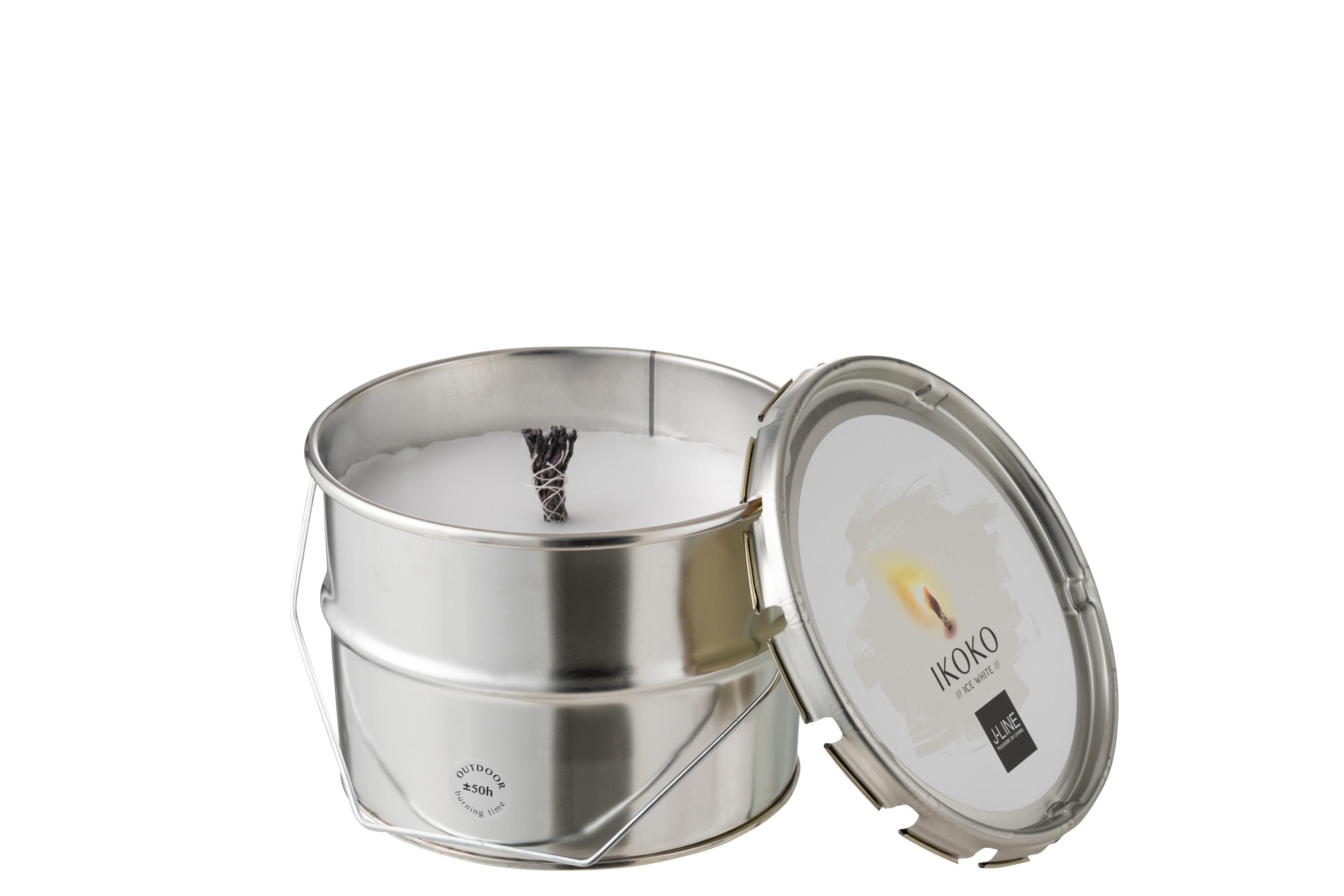 Свеча для улицы J-LINE в железном ведре с цитрусовым ароматом 3 кг Белый