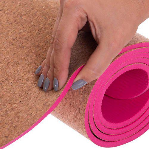 Коврик для йоги FI-2433 пробковый каучуковый Розовый (56508150) - фото 3