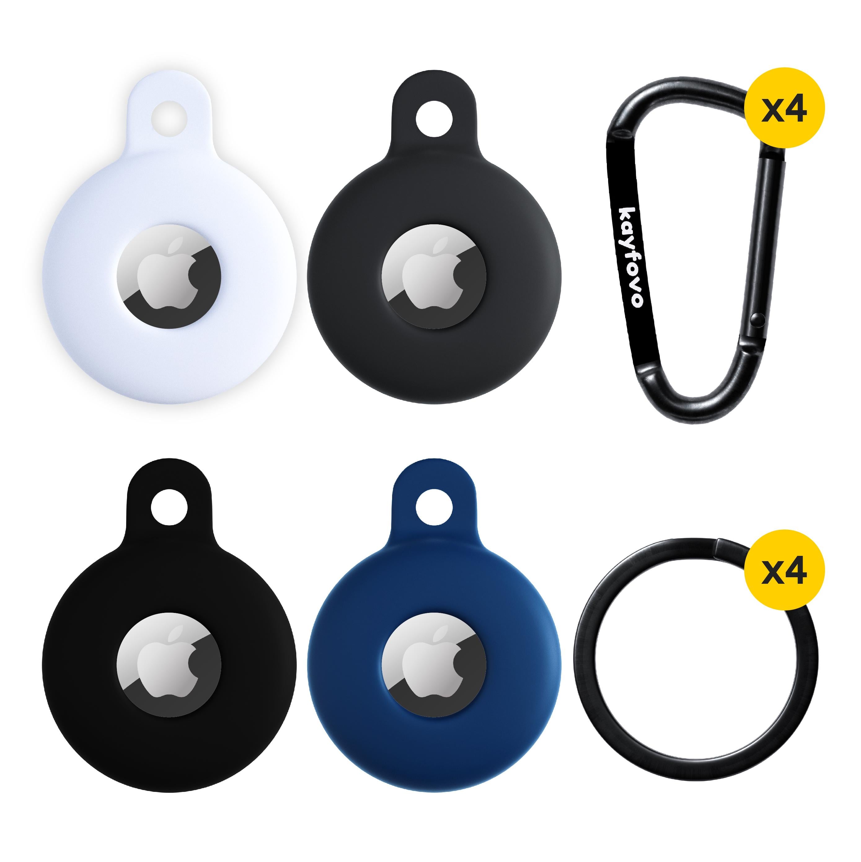 Чехол брелок Kayfovo BWDGB4 для Apple AirTag с карабином Silicone Black/White/Dark-Grey/Blue 4 шт. (28652)