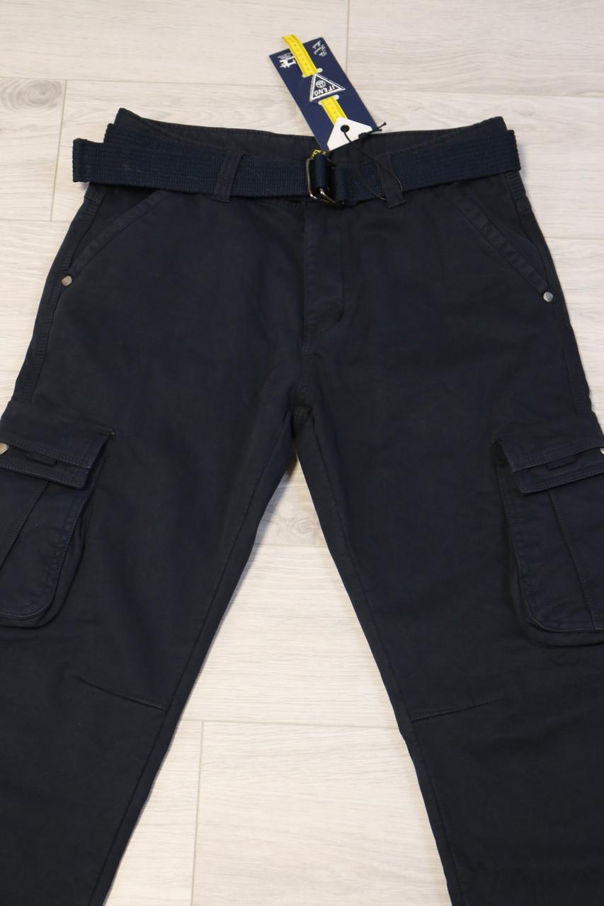 Джинсы мужские карго Iteno с накладными карманами на флисе р. 32 Синий (9072) - фото 3