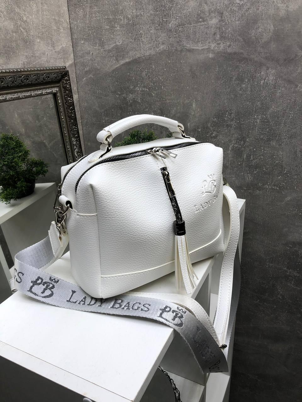 Сумка кросс боди через плечо из экокожи женская вместительная с широким ремнем Белый - фото 4 Сумка кросс боди через плечо из экокожи женская вместительная с широким ремнем Белый - фото 4