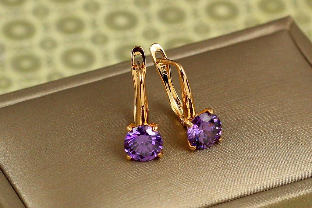 Серьги Xuping Jewelry солистка с фиолетовым камнем 1,7 см Золотистый (2567961514)