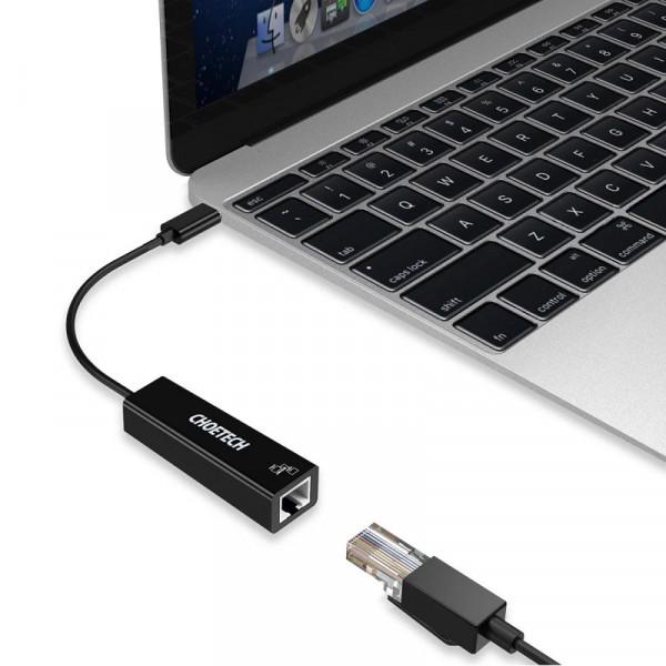Перехідник Choetech USB3.1 TypeC - Ethernet RJ45 1000Mb 0,15 м (HUB-R01-BK) - фото 3