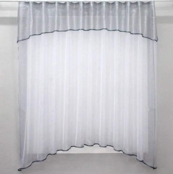 Тюль кухонная с аркой шифон/батист 290х170 см Белый/Серый (036к)