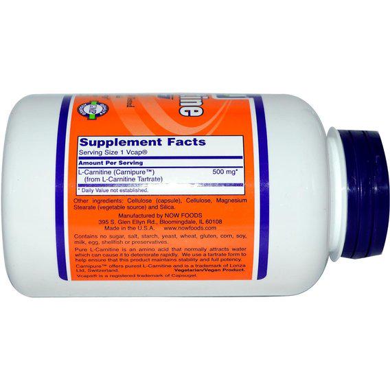 Карнітін NOW Foods L-Carnitine 500 мг 30 Veg Caps - фото 3