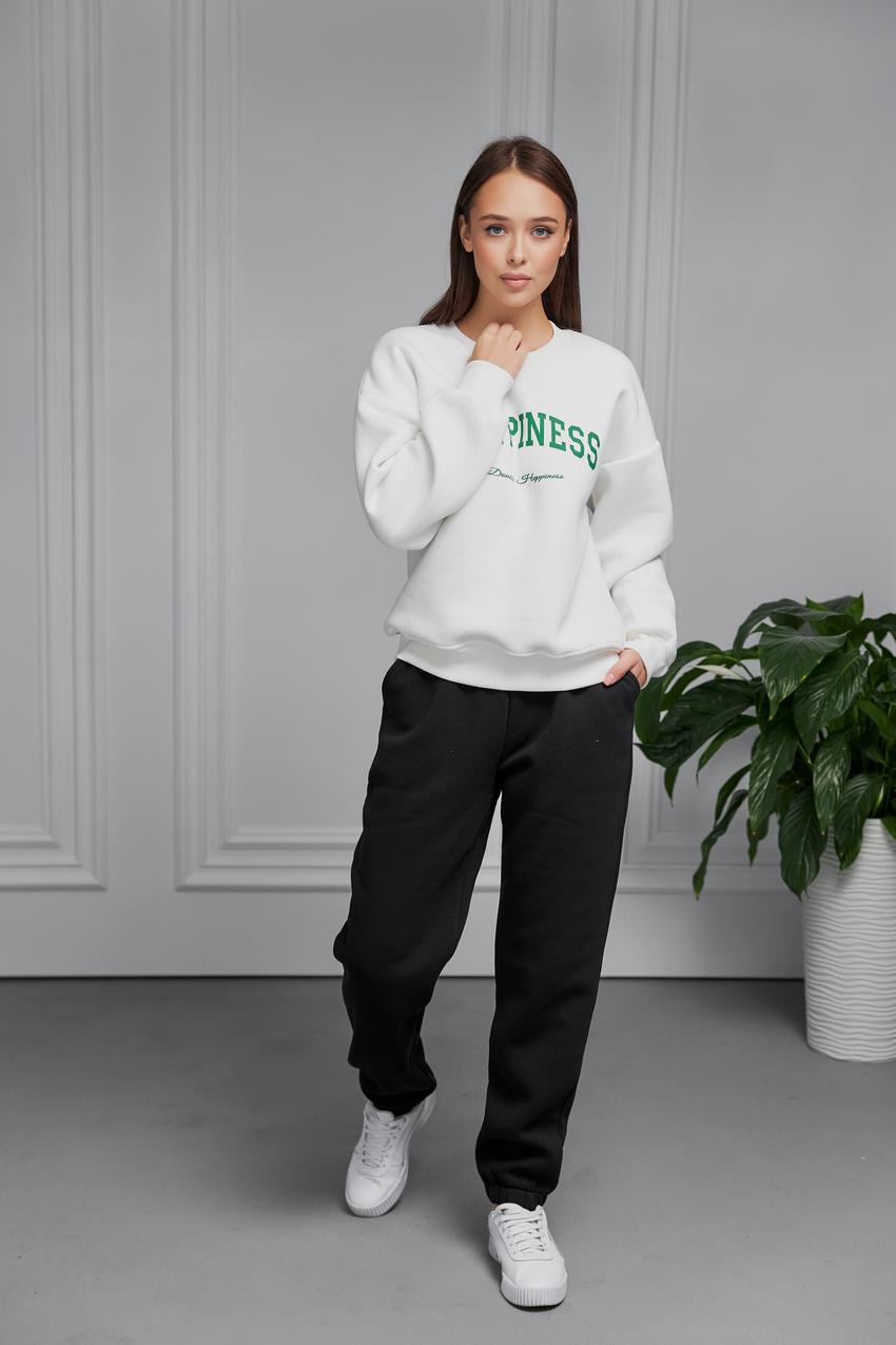 Свитшот женский Happiness М132.4/1 начес XL Кремовый/Зеленый (596-1-63) - фото 3 Свитшот женский Happiness М132.4/1 начес XL Кремовый/Зеленый (596-1-63) - фото 3
