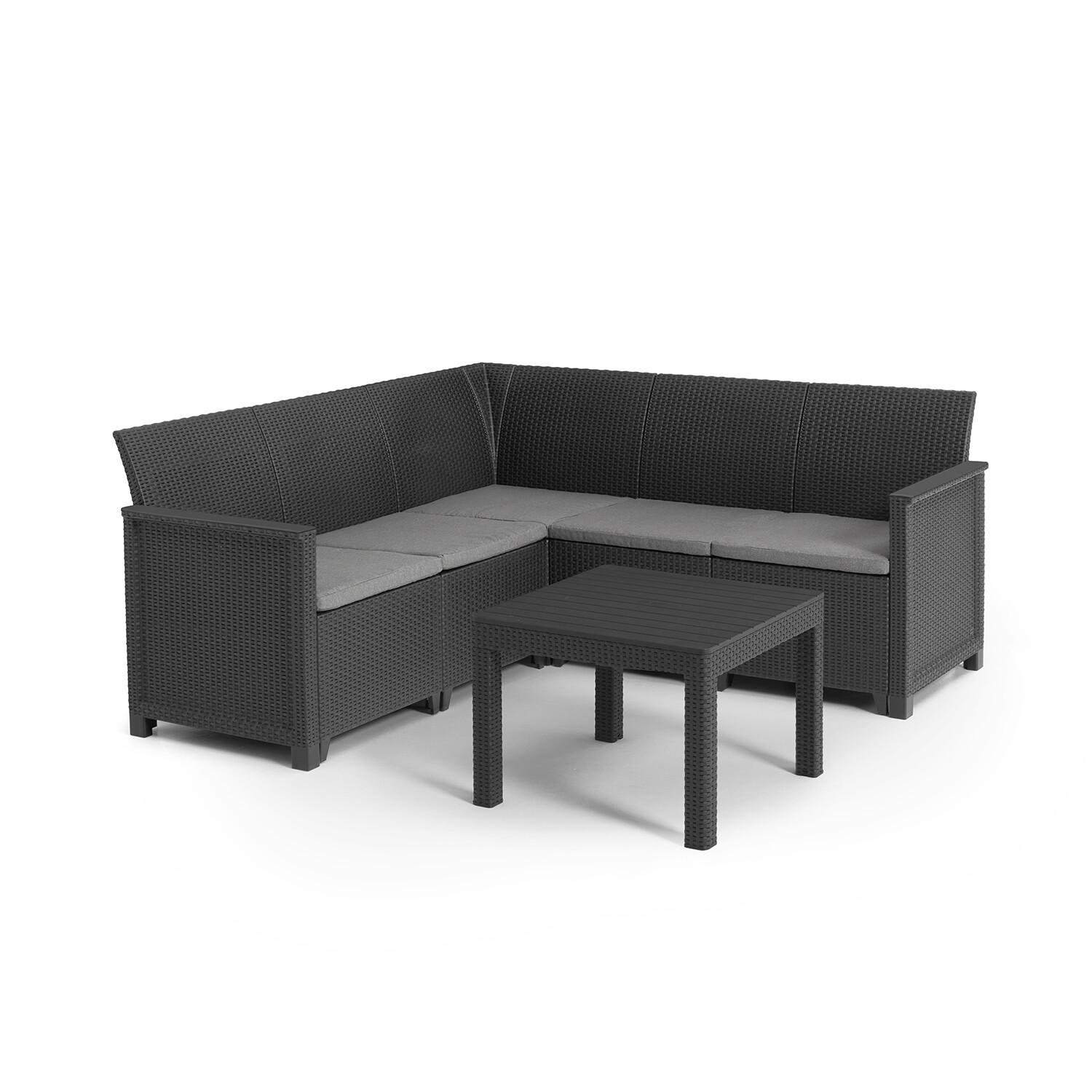 Садовий диван із пластику з подушками Emma 6 seater Corner Графіт (249586)