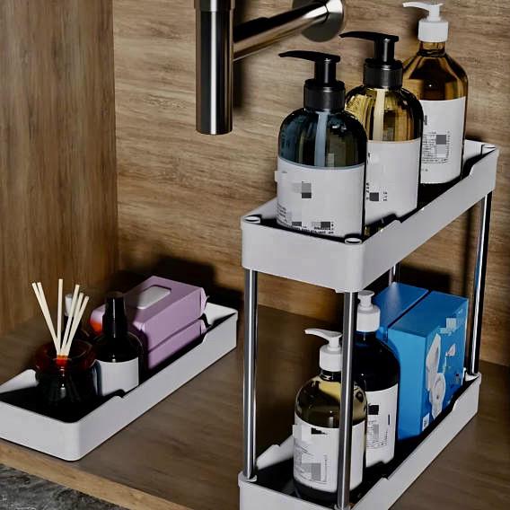 Этажерка на колесиках на колесах 3 яруса 60х35х13 см Белый (23864249) - фото 4 Этажерка на колесиках на колесах 3 яруса 60х35х13 см Белый (23864249) - фото 4