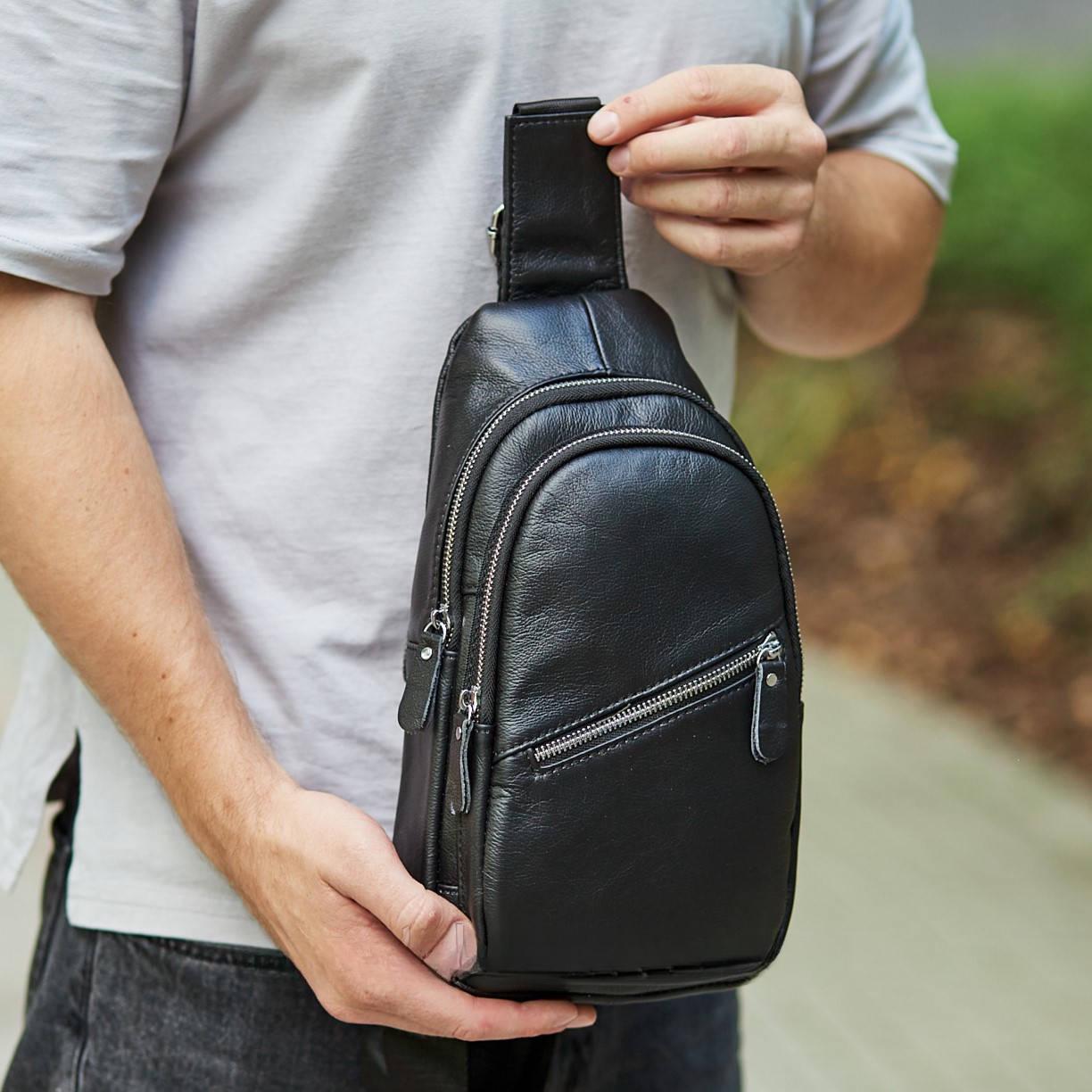 Сумка-слинг мужская Tiding Bag кожаная Черный (GLD-2030)