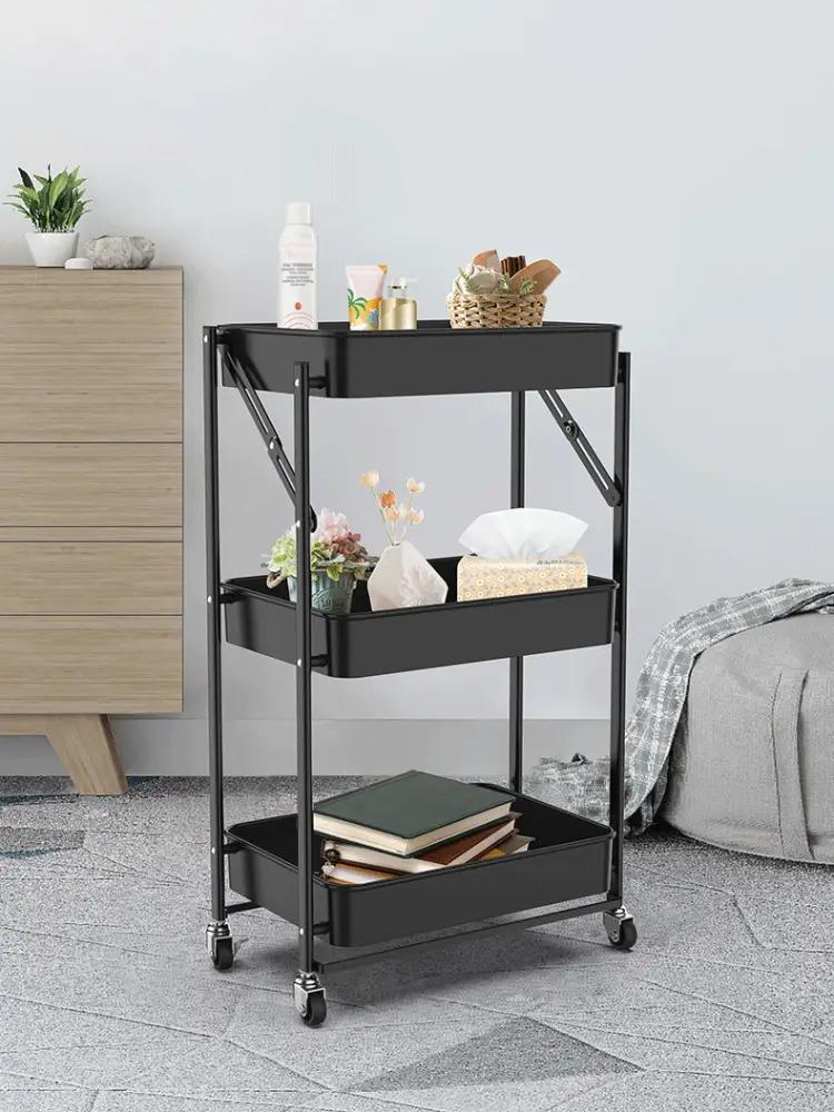 Етажерка пересувна на колесах Moving Shelf металева прямокутна 3 яруси 45х29х76 см Black - фото 4