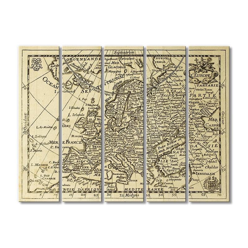 Вінтажна карта Стародавня карта Європи 1690-1750 року 5 модулів 80x120 см Вінтажна карта Стародавня карта Європи 1690-1750 року 5 модулів 80x120 см
