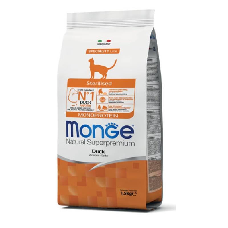 Корм сухой Monge Cat Monoprotein Sterilised с уткой 1,5 кг