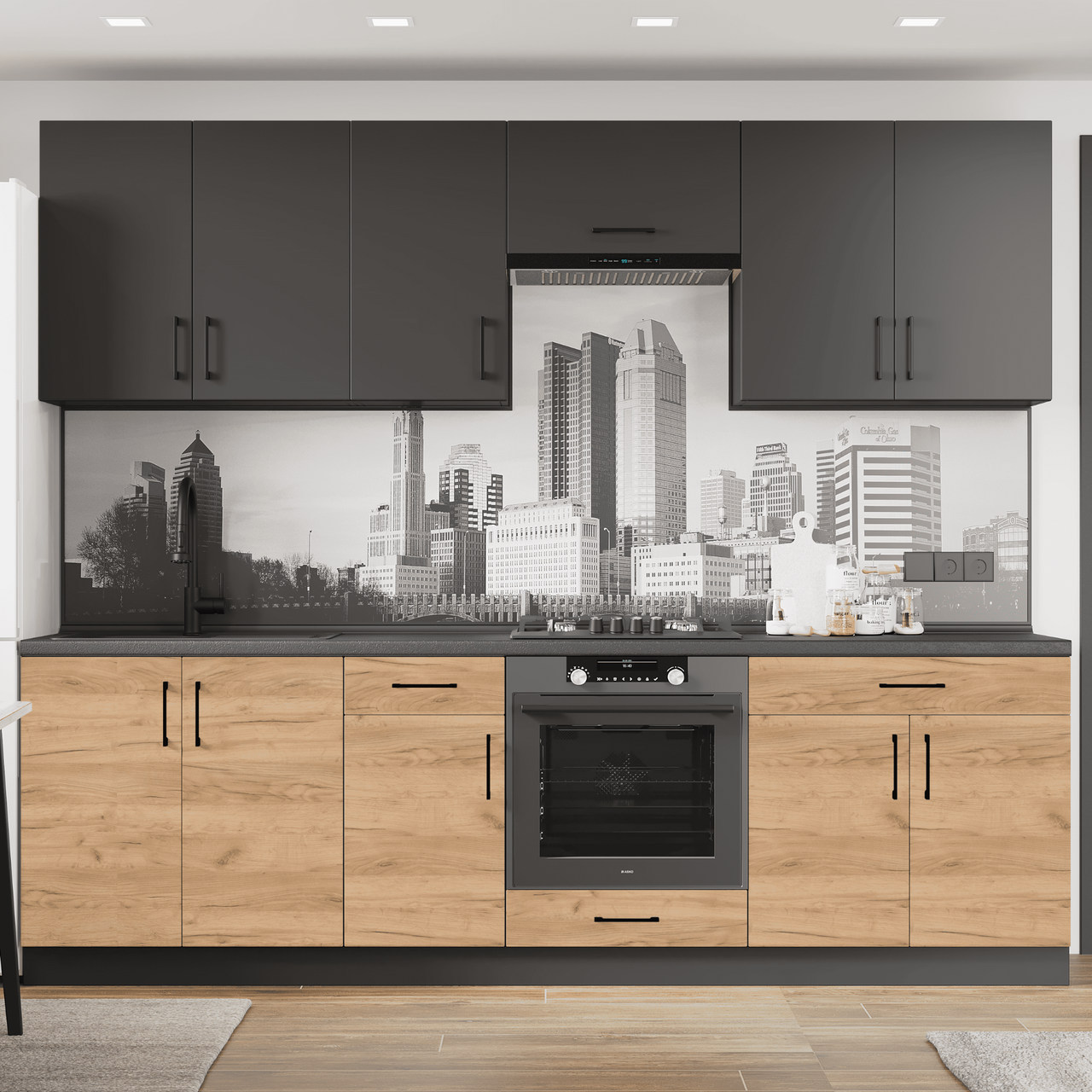 Комплект кухни К-6 Эверест Оптима со столешницей 2,6 м Антрацит/Крафт золотой (ЕК-25027)