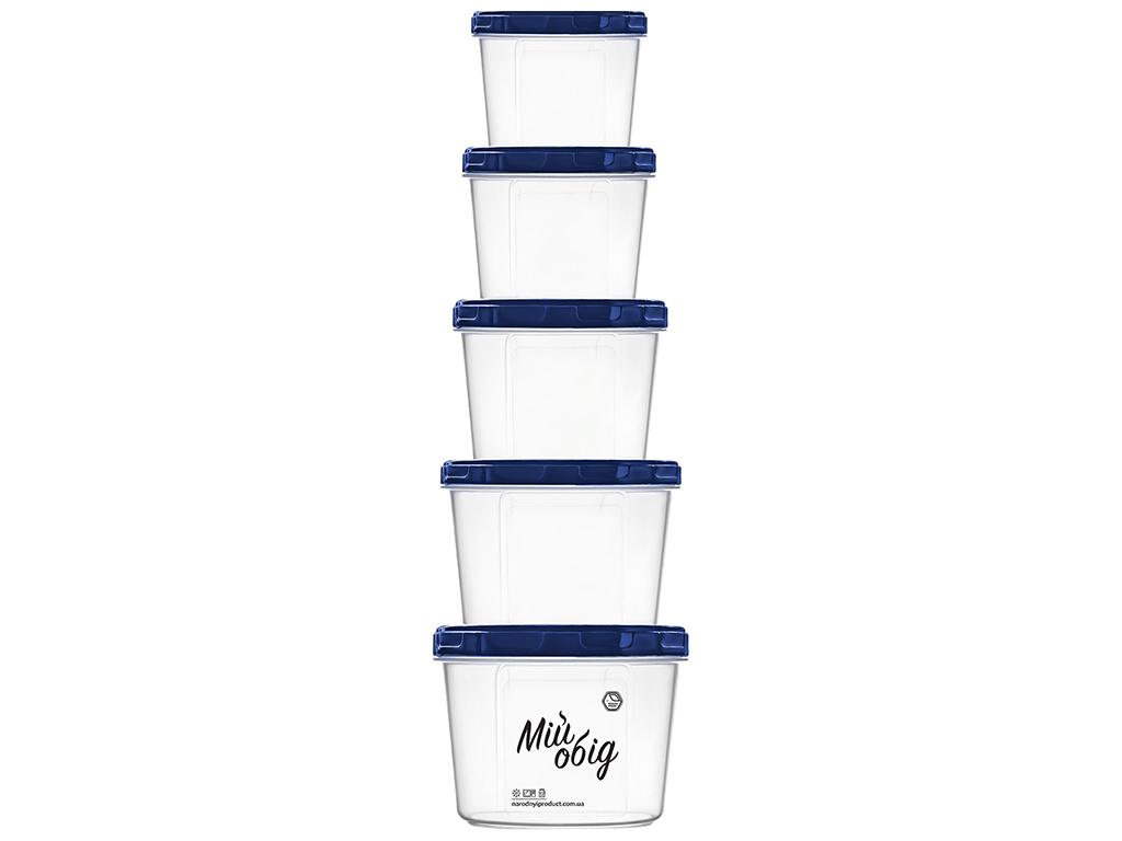 Набор круглых емкостей 200/300/500/700 мл и 1 л 5 шт. Индиго (MNS-96i)