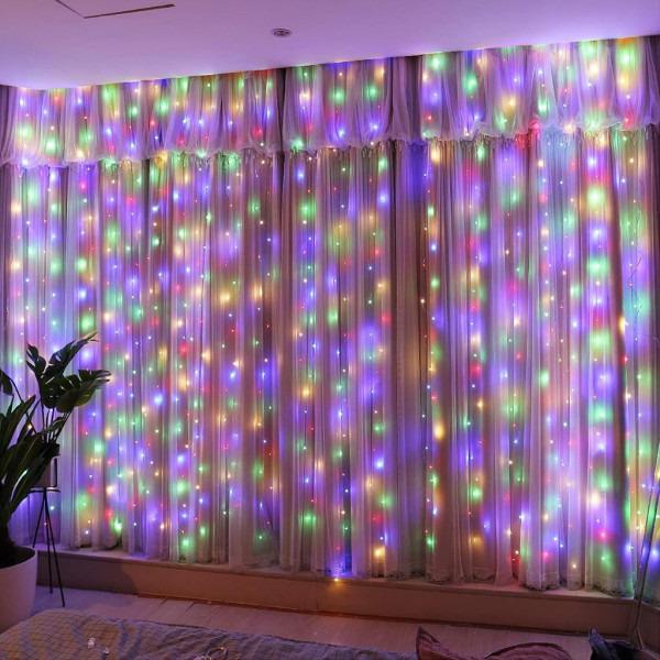 Гирлянда штора от сети прозрачный провод 200 LED 3х2 м Разноцветный (91003)