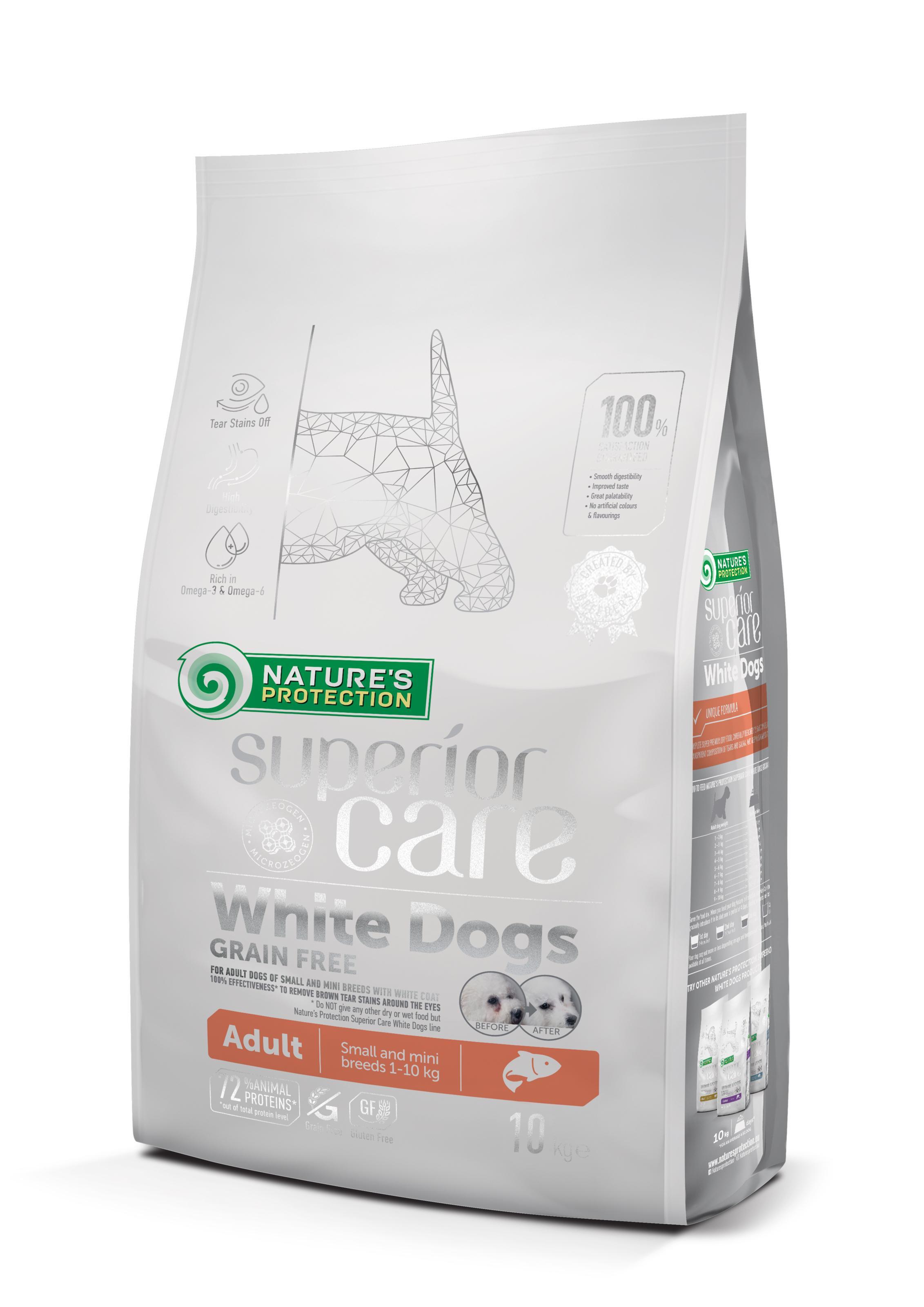 Корм сухой Nature's Protection Superior Care White dogs Grain Free Salmon Small and Mini Breeds с лососем для собак малых пород с белым окрасом шерсти 10 кг (NPSC45835) - фото 1