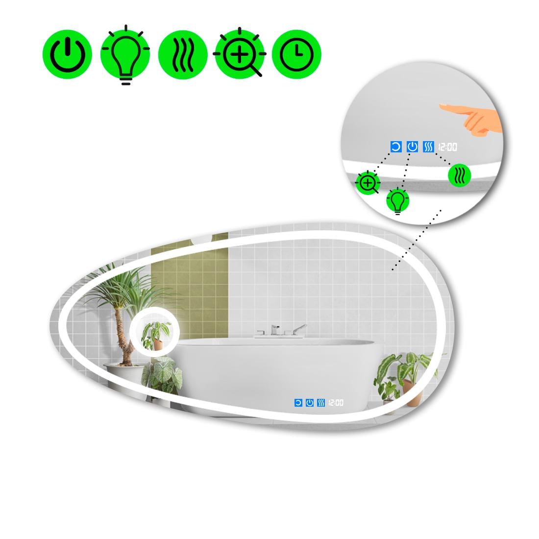 Зеркало с LED подсветкой Occhio 1 с тремя сенсорами 120x60 см (8737093)